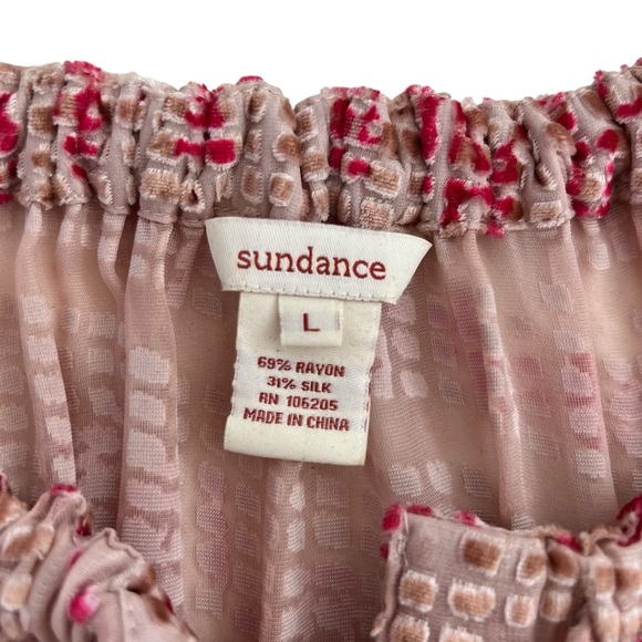 Sundance Cream Red Silk Velvet Burnout Peasant Sheer Button Blouse Size L - Picture 7 of 10
